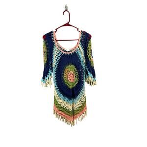 Venus women’s crochet knit colorful swim cruise coverup dress size s/m EUC